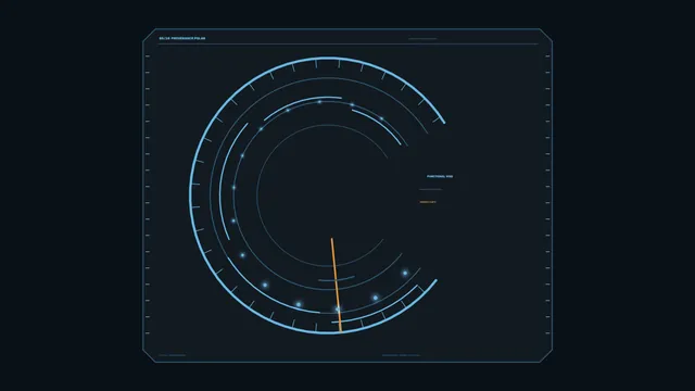 Blue orbital diagram with an amber axis — orbital diagram wallpaper at 3840x2160