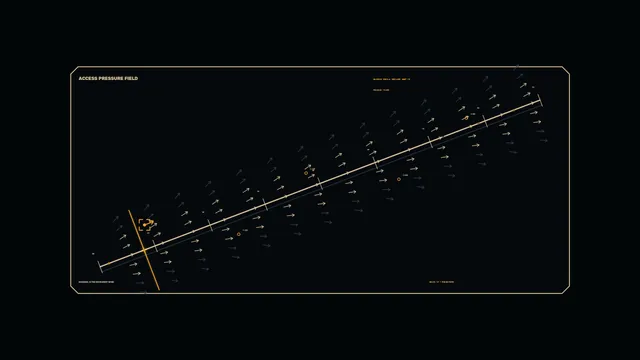 Access pressure field in gold and midnight blue — technical diagram wallpaper at 3840x2160