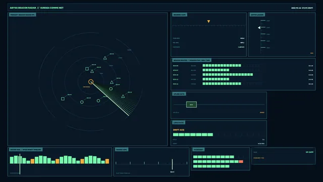 Deep-Sea Beacon Radar Interface in Teal Light — radar interface wallpaper at 3840x2160
