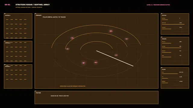 Orbital radar interface with luminous tracking arcs — orbital radar wallpaper at 3840x2160