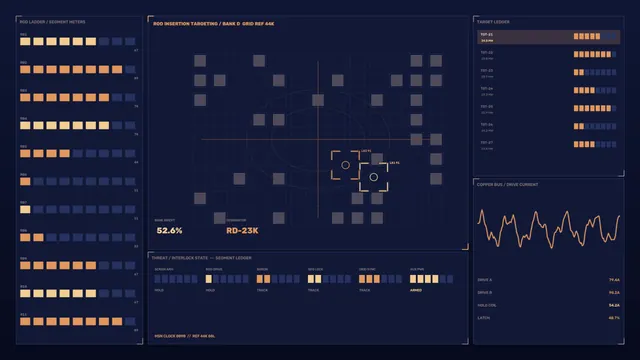 Navy Grid Console with Copper Signal Lines — technical interface wallpaper at 3840x2160