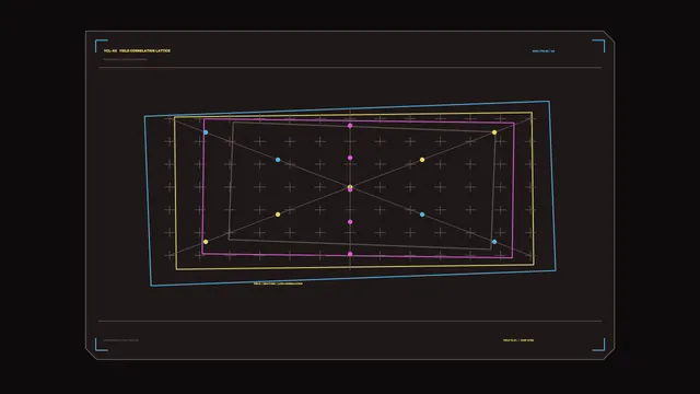 Neon correlation lattice on a dark field — analytical grid wallpaper at 3840x2160