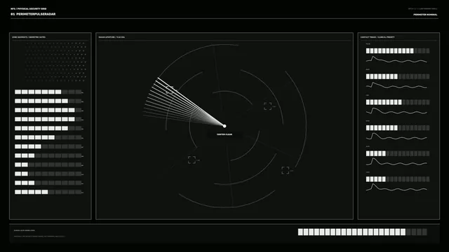 Monochrome radar interface with geometric signal arcs — radar interface wallpaper at 3840x2160