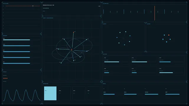 Orbital Cartography in a Dark Interface Grid — orbital map wallpaper at 3840x2160