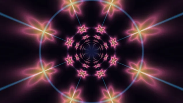 Neon flowers in a receding radial pattern — neon flowers wallpaper at 3840x2160