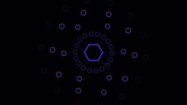 Neon hexagon orbit on a field of black — hexagon wallpaper at 3840x2160