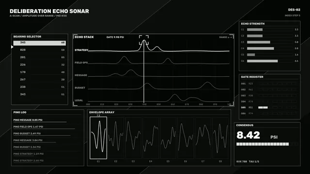 Monochrome sonar interface with echo graphs — sonar interface wallpaper at 3840x2160
