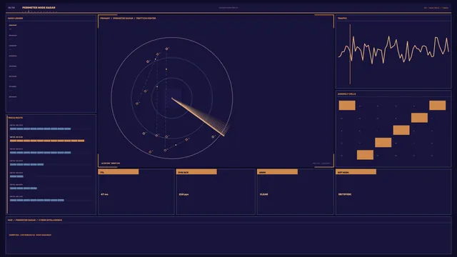 Perimeter radar interface in violet and amber — radar interface wallpaper at 3840x2160
