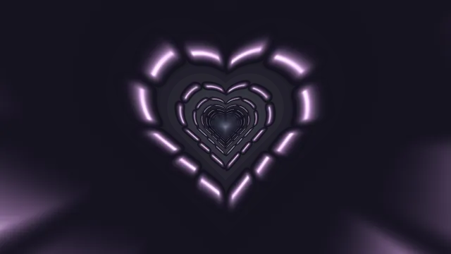 Violet light corridor with a heart-shaped centre — violet wallpaper at 3840x2160