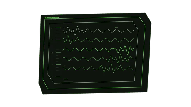 Green waveform chart in a dark geometric field — waveform wallpaper at 3840x2160