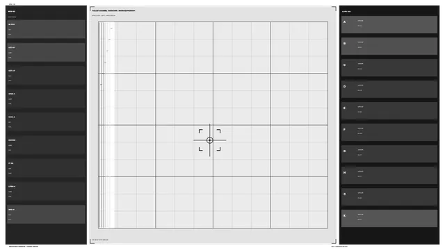Monochrome targeting grid with central reticle — targeting grid wallpaper at 3840x2160