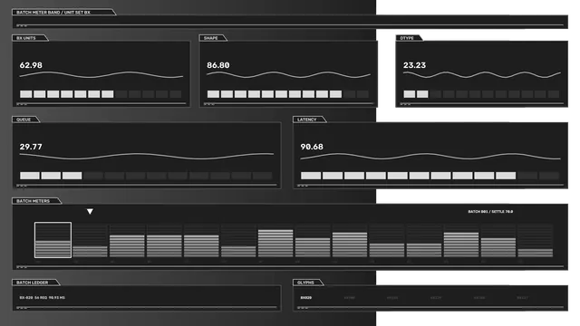 Monochrome batch meter dashboard with signal graphs — dashboard wallpaper at 3840x2160