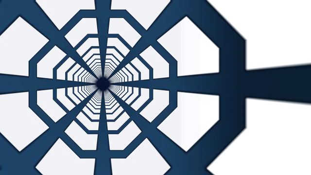 Blue geometric tunnel with luminous angular forms — geometric tunnel wallpaper at 3840x2160