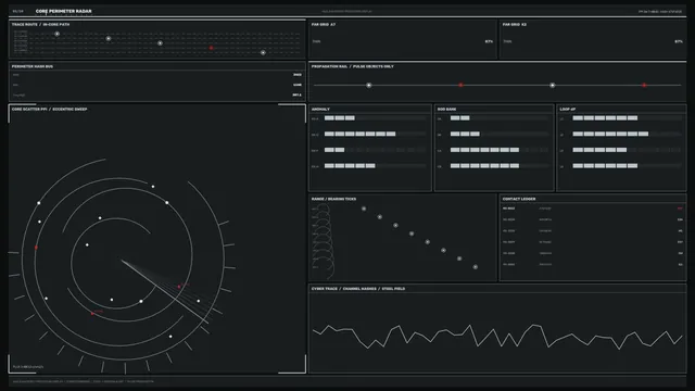 Dark radar interface with orbital tracking diagram — radar interface wallpaper at 3840x2160