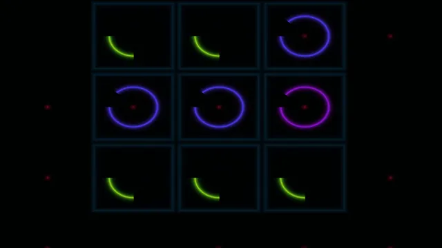 Neon rings within a dark geometric grid — neon rings wallpaper at 3840x2160