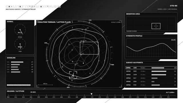 Monochrome orbital terrain survey interface — terrain survey wallpaper at 3840x2160