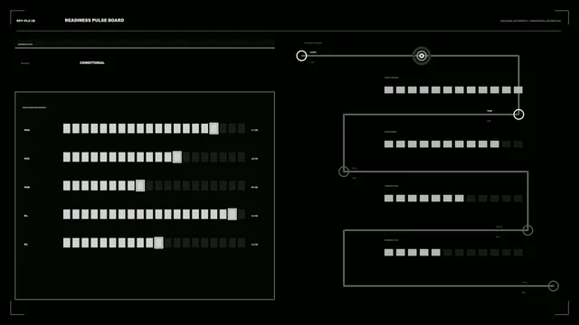 Monochrome readiness board with measured signal paths — readiness board wallpaper at 3840x2160