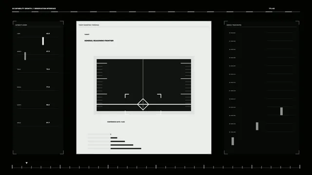 Monochrome AI observation interface with target grid — interface wallpaper at 3840x2160