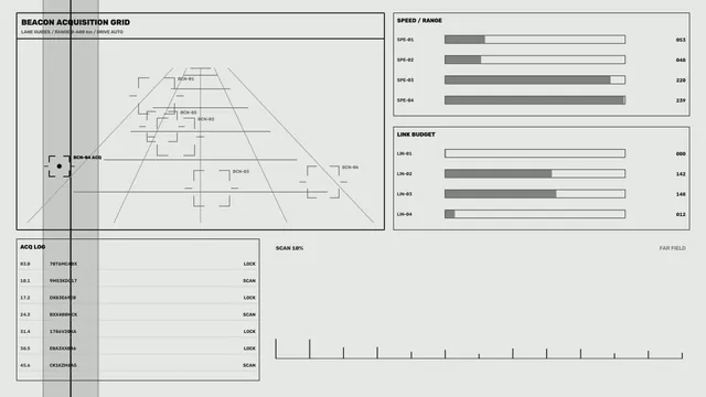 Monochrome Beacon Acquisition Grid Interface — technical interface wallpaper at 3840x2160