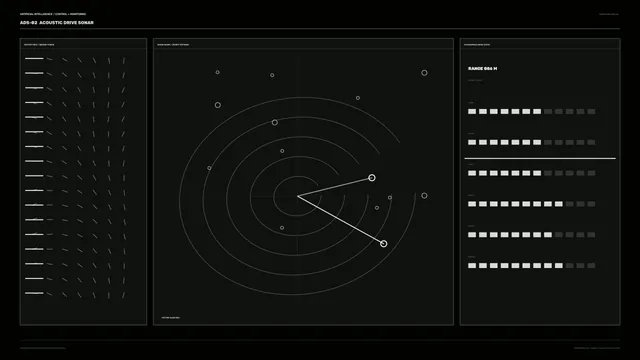 Monochrome sonar control interface with radar arcs — sonar wallpaper at 3840x2160