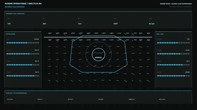 Marine propulsion control panel in cyan and black — marine operations wallpaper at 3840x2160