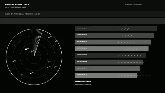 Monochrome radar grid with radial incursion — radar wallpaper at 3840x2160