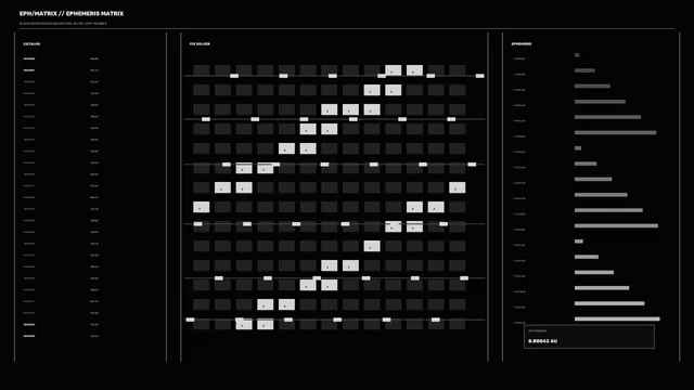 Black and white orbital data matrix — astronomical interface wallpaper at 3840x2160