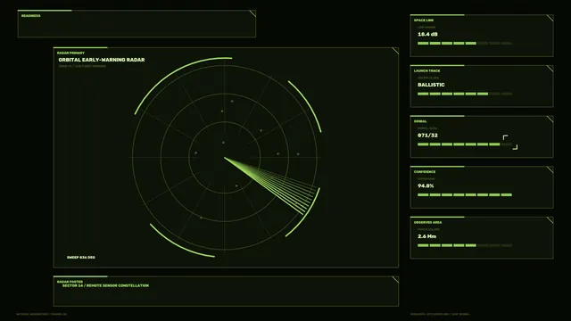 Orbital radar display in luminous green lines — orbital radar wallpaper at 3840x2160