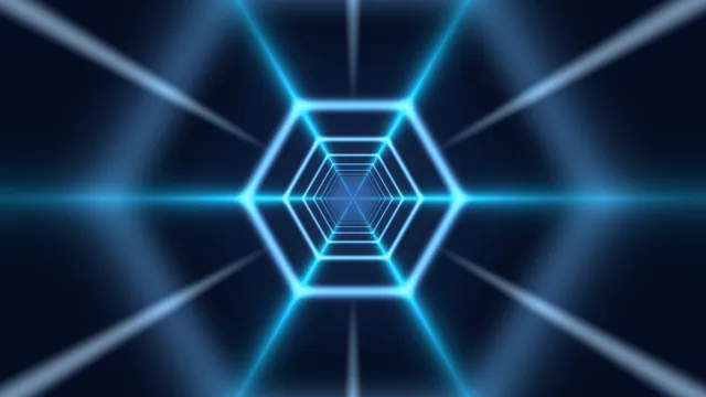 Cyan hexagonal tunnel in deep blue space — hexagonal tunnel wallpaper at 3840x2160