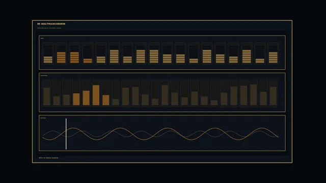 Amber dashboard with bars and oscillating lines — dashboard wallpaper at 3840x2160