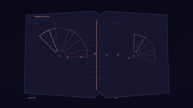 Split polar diagram in indigo and amber light — polar diagram wallpaper at 3840x2160