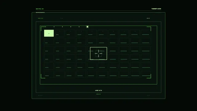 Green target-lock interface on a dark grid — targeting reticle wallpaper at 3840x2160