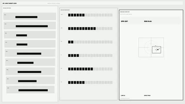 Monochrome targeting dashboard with signal grids — dashboard wallpaper at 3840x2160