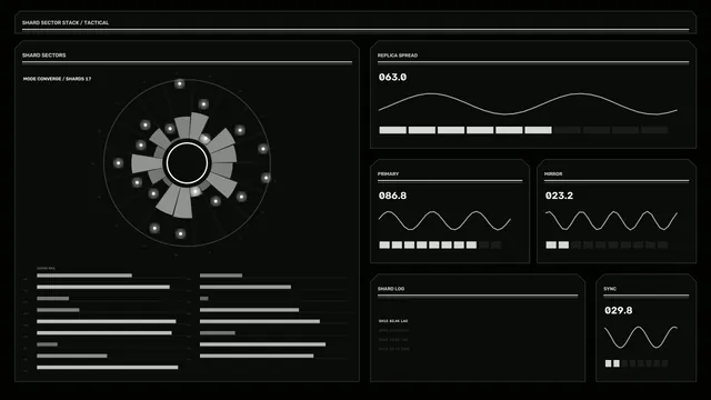 Tactical shard system dashboard in monochrome — dashboard wallpaper at 3840x2160