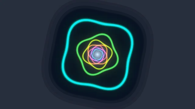 Neon orbit forms around a luminous center — neon rings wallpaper at 3840x2160
