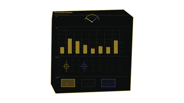 Cell balance comparator in gold and violet — scientific dashboard wallpaper at 3840x2160