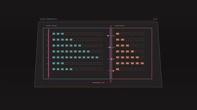 Neon grid diagram with cyan and coral signals — schematic wallpaper at 3840x2160
