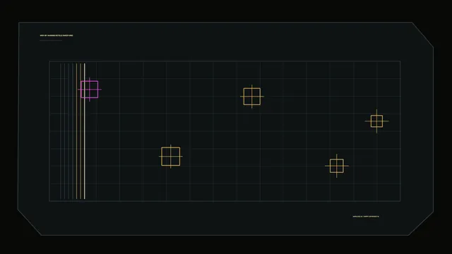 Dark orbital grid with luminous geometric markers — coordinate grid wallpaper at 3840x2160