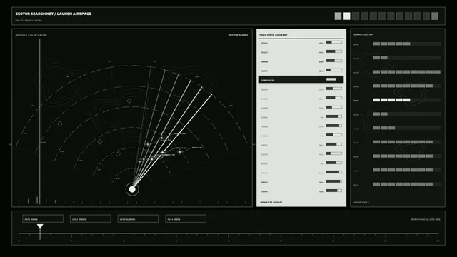 Monochrome Sector Search Navigation Display — navigation interface wallpaper at 3840x2160