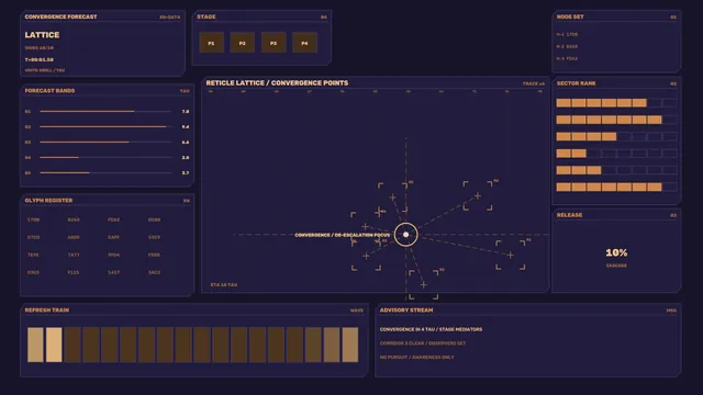 Convergence grid with amber reticle points — convergence grid wallpaper at 3840x2160