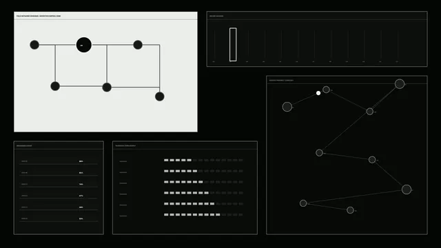 Monochrome network topology and control panels — network topology wallpaper at 3840x2160