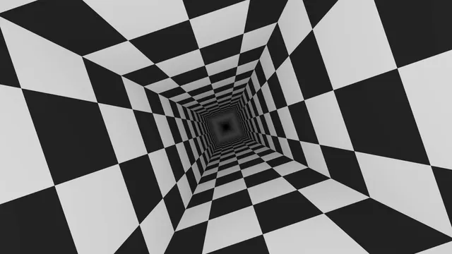 Monochrome checkerboard tunnel in deep perspective — checkerboard tunnel wallpaper at 3840x2160