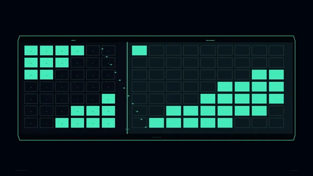 Turquoise grid interface in deep blue space — geometric grid wallpaper at 3840x2160