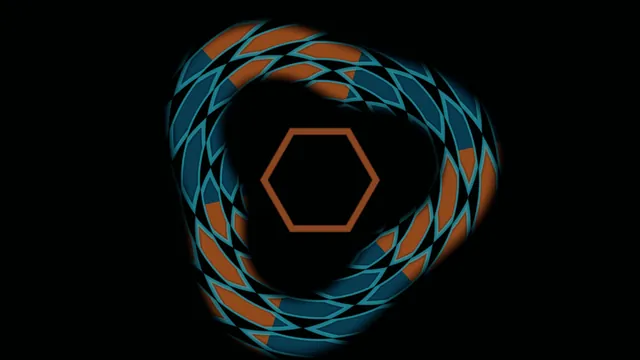 Teal and amber geometric ring on black — geometric ring wallpaper at 3840x2160
