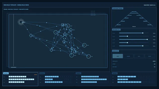 Blue Mesh Relay Network Interface Diagram — mesh network wallpaper at 3840x2160