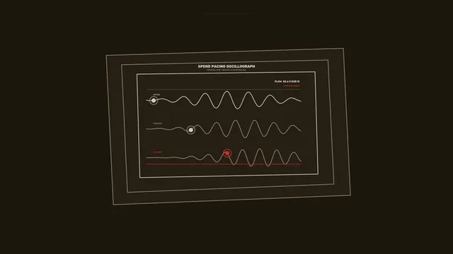 Oscillograph lines in a dark architectural grid — oscillograph wallpaper at 3840x2160