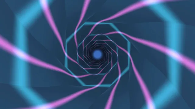 Neon spiral through a geometric blue field — neon spiral wallpaper at 3840x2160
