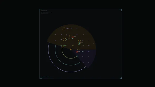 Dark radar chart with orbital signal paths — radar wallpaper at 3840x2160
