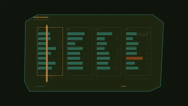 Energy ledger board with geometric data bars — energy ledger wallpaper at 3840x2160