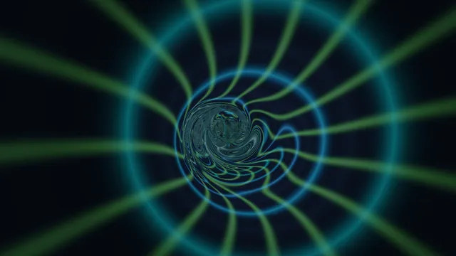 Green filaments around a blue spiral vortex — spiral vortex wallpaper at 3840x2160